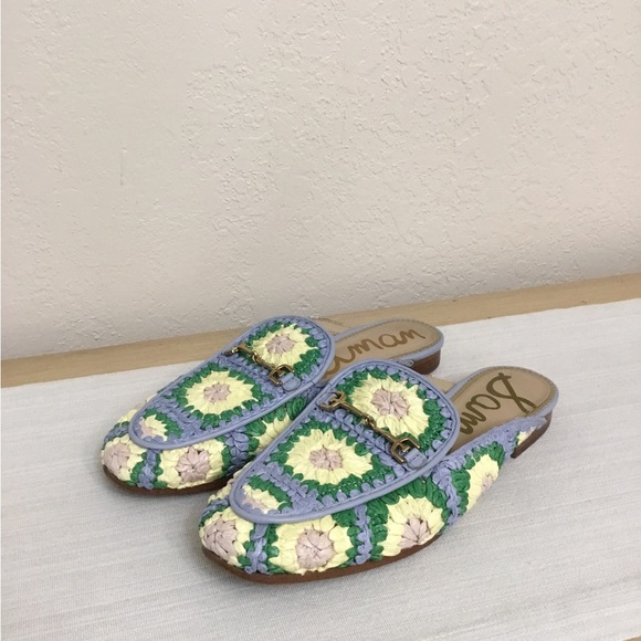 Sam Edelman Shoes - Sam Edelman Linnie Crochet Mule Loafers in Lavender, Pale Green and Cream Sz.9